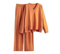 Completi Lana in 2 Pezzi Pullover Top a Maniche Lunghe Pantaloni a Gamba Larga Tuta Eleganti Comodo Larghi Set da Donna a Metà Autunno in Maglia Training Complete da Casa Curvy Polsino Elastico