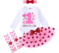 Completi San Valentino Neonate,I Miei Primi Completini di San Valentino per Neonate,Completi San Valentino Neonate Stampa Cuori,Tutù a Maniche Lunghe Completi per Neonati di San Valentino (0-18 mesi)