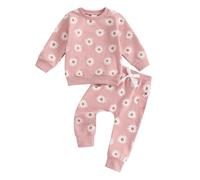 Completini e Coordinati per Bambina Bambino 0-5 Anni Felpa a Maniche Lunghe Fiore Daisy Pullover Tops + Pantaloni a Vita Elastica con Tasche Set di Tute da Ginnastica (Rosa Chiaro, 4-5 Years)