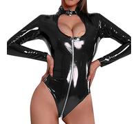 Completini Intimi Donna Completo Sexy da Donna Ladies Plus Size High Elastic Leather PU Oil Leather Nightclub Cerniera a Maniche Lunghe Collant Lingerie Completi Sexydonna Hot Lingerie (Black, XXXL)