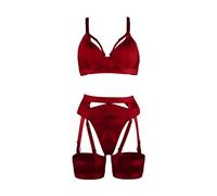 Completino Donna Sexy Hot Natale Intimoos Hot ITA Lingerie Giarrettiera per Donna Lingerie Sexy Trasparente Abbinata A 4 Pezzi Reggiseno Rosso Wine XL