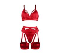 Completino Donna Sexy Hot Natale Intimoos Hot ITA Lingerie Giarrettiera per Donna Lingerie Sexy Trasparente Abbinata A 4 Pezzi Reggiseno Rosso Red XXL