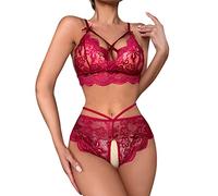Completino Hot San Giarrettiera Sexy Donna Hot Donne Sexy Pizzo Lingerie Mutandine Due Pezzi Ricamo Vedere Attraverso Set Lingerie Hot per Donna Pelle Sexydonna Hot San (Red, XXL)