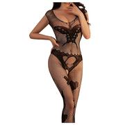 Completino Intimo Donna - Bodystocking Erotico A Rete con Cut-out Body in Rete Trasparente Senza Maniche Sexy da Donna (I One Size)