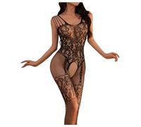 Completino Intimo Donna Pizzo - Bodystocking Erotico A Rete con Cut-out Body in Rete Trasparente Senza Maniche Sexy da Donna (J One Size)