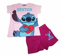 Completino Pigiama Tuta Cotone Estivo Corto Bimba Bimbo Stampa Simpatica Stitch -Confetto-3 Anni