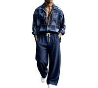 Completo 2 pezzi Uomo Camicia collo dritto pantalone con coulisse tuta