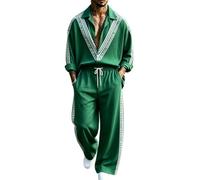 Completo 2 pezzi Uomo Camicia collo dritto pantalone con coulisse tuta