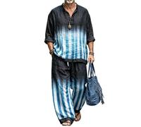 Completo 2 pezzi Uomo Camicia collo dritto stampa 3D pantalone gamba larga