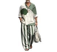 Completo 2 pezzi Uomo Camicia collo dritto stampa 3D pantalone gamba larga