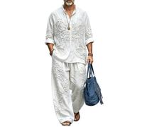 Completo 2 pezzi Uomo Camicia collo dritto stampa 3D pantalone gamba larga