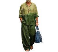 Completo 2 pezzi Uomo Camicia collo dritto stampa 3D pantalone gamba larga