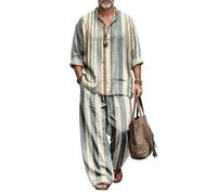 Completo 2 pezzi Uomo Camicia collo dritto stampa 3D pantalone gamba larga