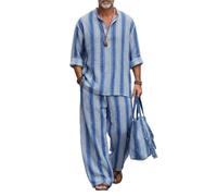 Completo 2 pezzi Uomo Camicia collo dritto stampa 3D pantalone gamba larga