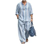 Completo 2 pezzi Uomo Camicia collo dritto stampa 3D pantalone gamba larga