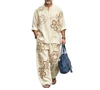 Completo 2 pezzi Uomo Camicia collo dritto stampa 3D pantalone gamba larga