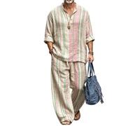 Completo 2 pezzi Uomo Camicia collo dritto stampa 3D pantalone gamba larga