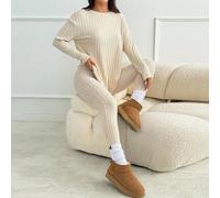 Completo a due pezzi con maglietta in maglia a costine con spalle scoperte e leggings in tessuto strutturato Petite XXS,Petite XS,Petite S,Petite M,Petite LA strisceTessuto in maglia