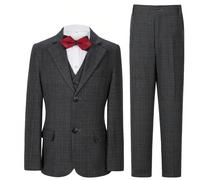 Completo a quadri da bambino 3 pezzi, abito formale per bambino piccolo, abito da testimone di nozze, blazer, gilet, pantaloni, abbigliamento formale nero, 3-7 anni 6Y,7Y,4Y,5Y,2-3YColore unicoPoliest