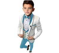 Completo a Vestibilità Aderente per Ragazzi Scialle con Bavero Giacca Gilet Pantaloni Completo per Feste per Bambini Completo da Matrimonio per Bambini, Azzurro, 12 anni