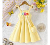 Completo abito estivo da ragazza, comprende un vestito senza maniche con stampa floreale e una borsa a tracolla, tessuto morbido e confortevole, adatto per bambine di 4-7 anni 6Y,7Y,4Y,5YColore unico,