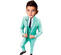 Completo Aderente per Ragazzi con Bavero a Uomo Blazer Gilet Pantaloni Completo per Feste per Ragazzi Completo Formale per Bambini Smoking per Matrimonio Infantile, Menta, 14 anni