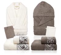 Completo bagno asciugamani accappatoi set uomo donna in spugna di cotone 7047