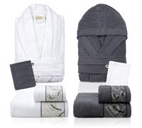 Nada Home Completo bagno asciugamani accappatoi set uomo donna in spugna di cotone 6856 (IT, Testo, Taglia unica, Regular, Regular, Bolivia Bianco-Grigio)
