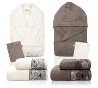 Completo bagno asciugamani accappatoi set uomo donna in spugna di cotone 7048