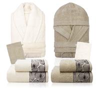 Completo bagno asciugamani accappatoi set uomo donna in spugna di cotone 7048