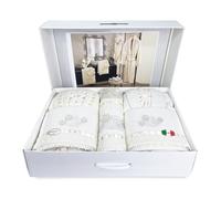 COMPLETO bagno CAORI Accappatoi IN SPUGNA ricamato CON PIZZO MACRAMÈ 8 Pezzi IDE