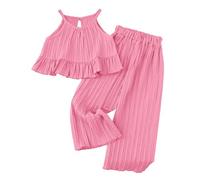 Completo Bambina 2 Pezzi Estivo Estate Vestiti Outfit set di con tuta da ginnastica Cotone e Lino Maglietta Pantaloncini T Shirt Manica Corta Ideale come regalo bimbo