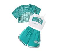 Completo Bambina Ragazza Estivo Spiaggia Cotone Pantaloncini e T-Shirt Morbido Leggera Tuta Morbido Spiaggia Tuta per 4-15 Anni