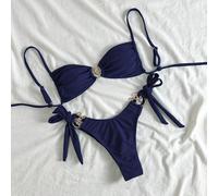 Completo bikini da donna per spiaggia ed estate, con spalline, decorazione con stelle marine in metallo, legato sui lati, costumi da bagno sexy L,M,S,XSColore unicoTessuto