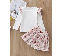 Completo Bimba bambina Maglia maniche gonna felpa bianco rosa fiori B131