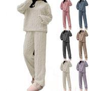 Completo caldo per il tempo libero in pile da donna, set di indumenti da notte in pile di flanella, pigiama termico da donna in flanella, completo pigiama, maglione e pantaloni in peluche (L,Weiß)