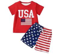 Completo, Casual alla Moda per Ragazzo, Composto da Maglietta A Maniche Corte E Pantaloncini Corti, Perfetto per Il Giorno Dell'indipendenza., Confortevole per Bambini