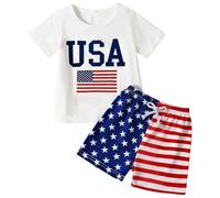 Completo, Casual alla Moda per Ragazzo, Composto da Maglietta A Maniche Corte E Pantaloncini Corti, Perfetto per Il Giorno Dell'indipendenza., Confortevole per Bambini