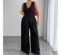 Completo casual con gilet senza maniche scollo a V, taglia comoda, per primavera/estate Piccola 4XL,Piccola 3XL,Piccola 2XL,Piccola 1XL,Piccola 0XLColore unicoTessuto intrecciato