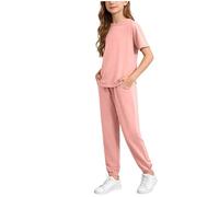Completo Casual da Bambina, alla Moda, Tinta Unita, Composto da Top a Maniche Corte e Pantaloncini, Due Pezzi per Giocare, Comodo per L'Estate e per Tutti i Giorni. (6-7Years)