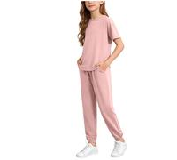 Completo Casual da Bambina, alla Moda, Tinta Unita, Composto da Top a Maniche Corte e Pantaloncini, Due Pezzi per Giocare, Comodo per L'Estate e per Tutti i Giorni. (7-8Years)