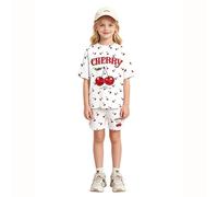 Completo Casual da Bambina, Composto da Maglietta e Pantaloncini, Due Pezzi, Comodo per Tutti i Giorni, Coordinato alla Moda per Bambine e Ragazze. (White, 11-12 Years)