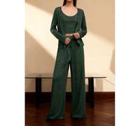 Completo casual da donna, 3 pezzi, top a maniche lunghe, canotta senza maniche e pantaloni lunghi, per rilassarsi al chiuso e stile semplice