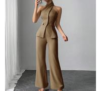 Completo casual da donna composto da top monopetto con collo alla halter e pantaloni, tinta unita, set da 2 pezzi per uso quotidiano L,M,S,XL,XS,XXL,XXS,XXXL,XXXXLColore unicoTessuto intrecciato