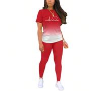Completo casual da donna con top a maniche corte e leggings con stampa a cuori sfumati, adatto per la primavera/estate L,M,S,XL,XXLBlocchi di colore,LettereTessuto in maglia