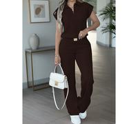 Completo casual da donna in 2 pezzi, top a maniche corte monocromatico abbinato a pantaloni con stampa del logo a cuore, adatto per abbigliamento casual primaverile/autunnale, elegante per l'estate L,