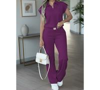 Completo casual da donna in 2 pezzi, top a maniche corte monocromatico abbinato a pantaloni con stampa del logo a cuore, adatto per abbigliamento casual di primavera/autunno ed elegante per l'estate L