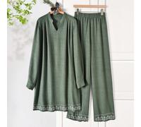 Completo casual da donna taglie forti 2 pezzi con top a maniche lunghe con ricamo sul bavero e pantaloni a vita elastica, stile country, per estate, vacanze, primavera 5XL,6XL,7XL,8XLGeometrico,Tribal