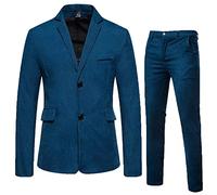 Completo casual da uomo, 2 pezzi, in velluto a coste, da uomo, smoking formale da lavoro (blazer e pantaloni), stile vintage, giacca su misura, per matrimonio, smoking, sposo, abito da uomo, Blu, L