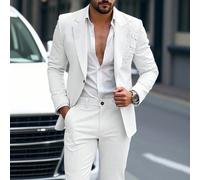 Completo casual da uomo bianco, con design a balze sulle spalle, adatto per l'uso quotidiano, anche un regalo ideale per il fidanzato o il marito. Completo bianco uomo, blazer bianco uomo, smoking bia